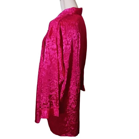 VTG Lucie Ann II Hot‎ Pink Satin Longsleeve Button-Up Collared Nightshirt Size M - Picture 4 of 10